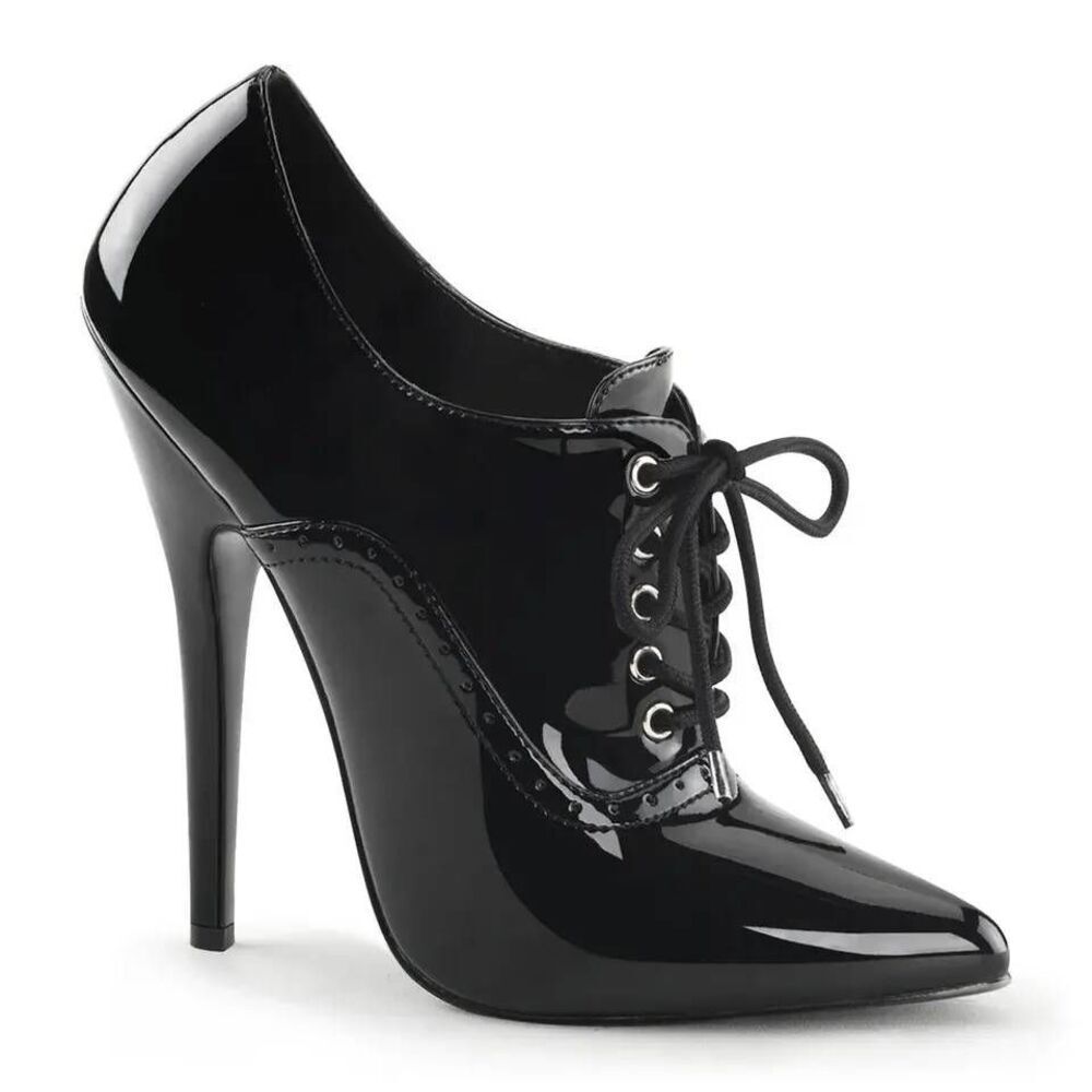 Devious Domina 460 Black Patent Pumps